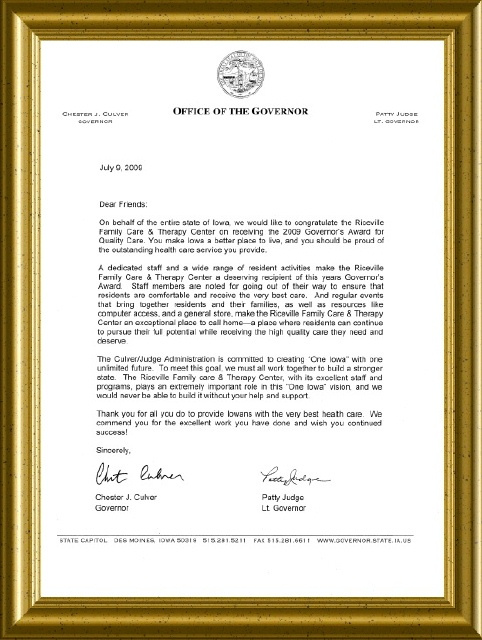 Governor's Award for Quality Care - 2009